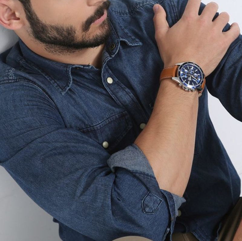 Reloj Edifice casual correa de cuero EFR-546L-2AV