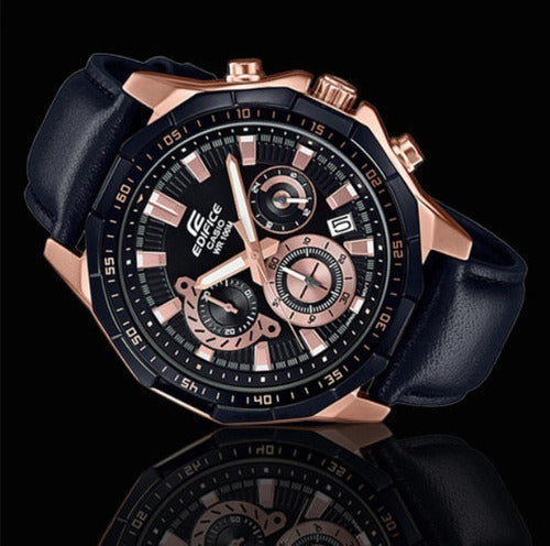 Reloj Edifice casual correa de cuero EFR-554BGL-1AV