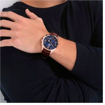 Reloj Edifice casual correa de cuero EFV-500GL-2AV
