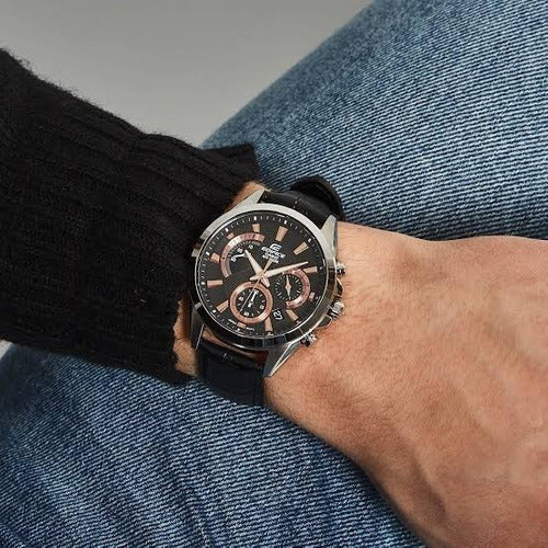 Reloj Edifice casual correa de cuero EFV-580L-1AV