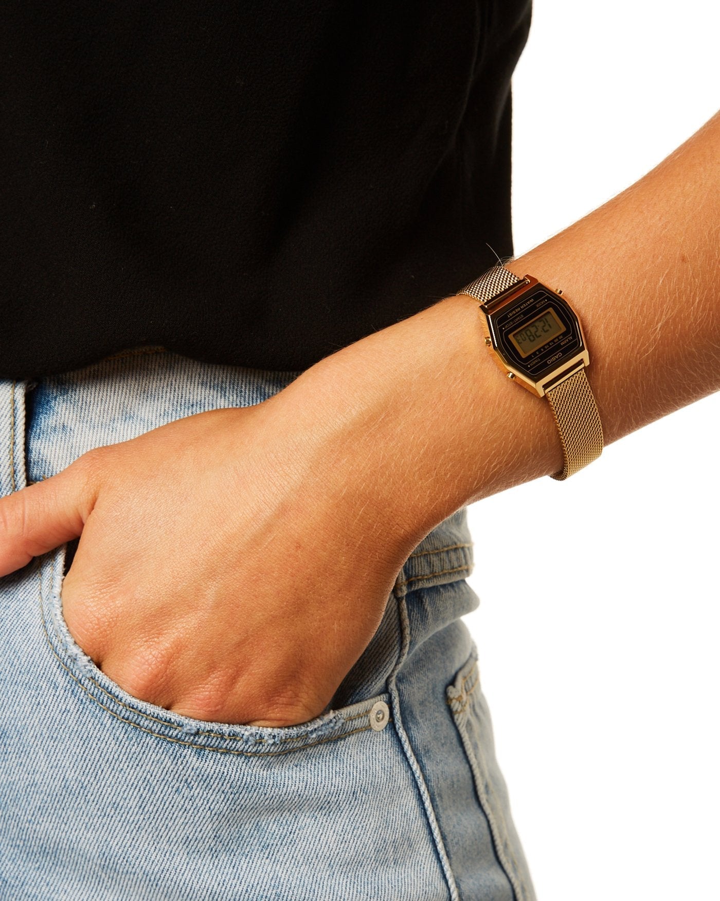 Reloj Vintage casual correa de acero inoxidable LA-690WEMY-1