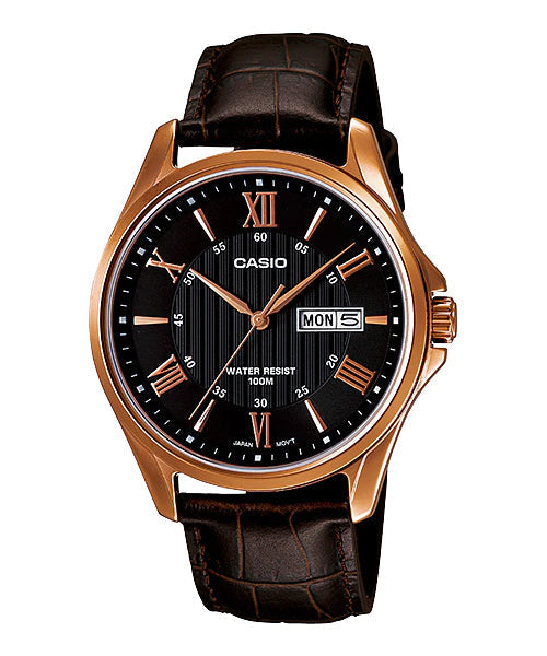 Reloj casual correa de cuero MTP-1384L-1AV