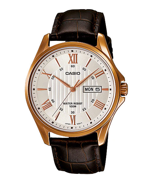 Reloj casual correa de cuero MTP-1384L-7AV