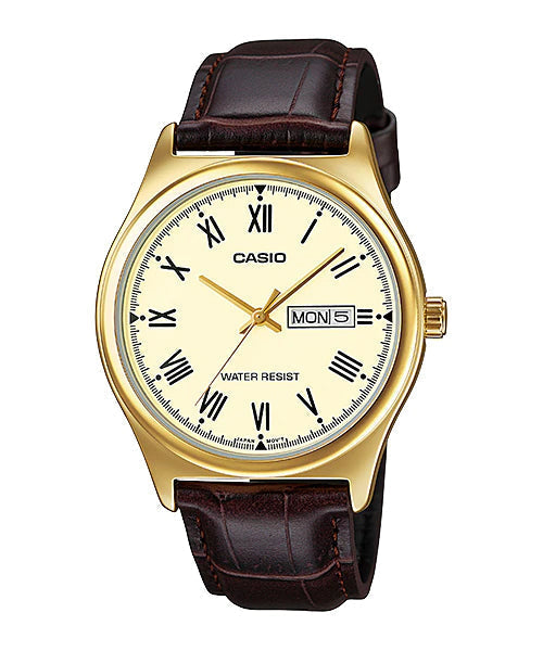 Reloj casual correa de cuero MTP-V006GL-9B