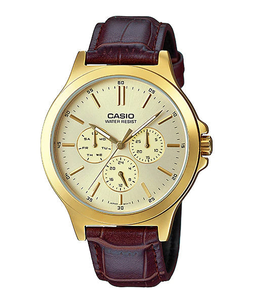 Reloj casual correa de cuero MTP-V300GL-9A
