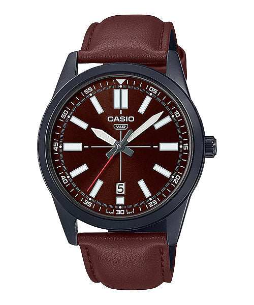 Reloj casual correa de cuero MTP-VD02BL-5E