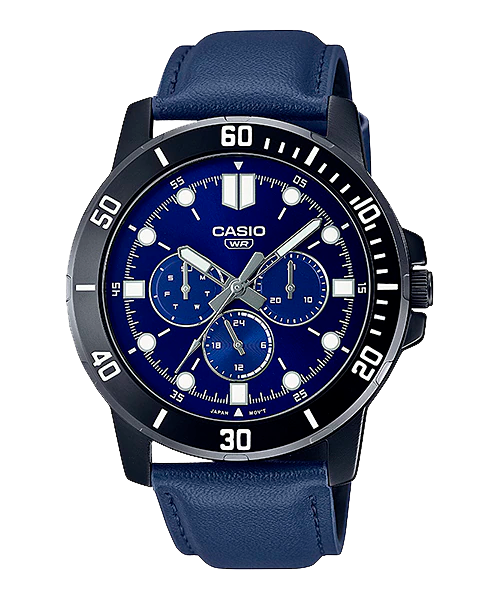 Reloj casual correa de cuero MTP-VD300BL-2E