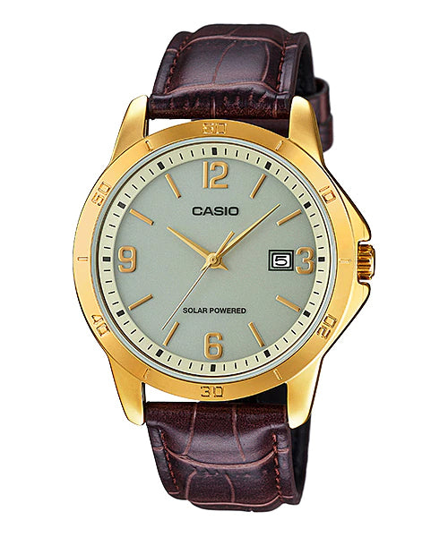 Reloj casual correa de cuero MTP-VS02GL-9A