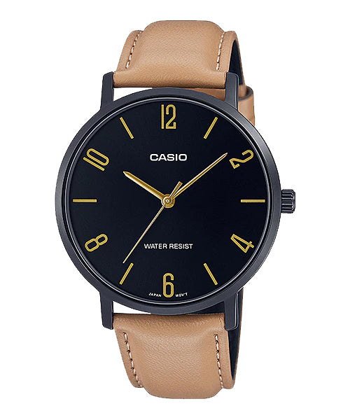 Reloj casual correa de cuero MTP-VT01BL-1B