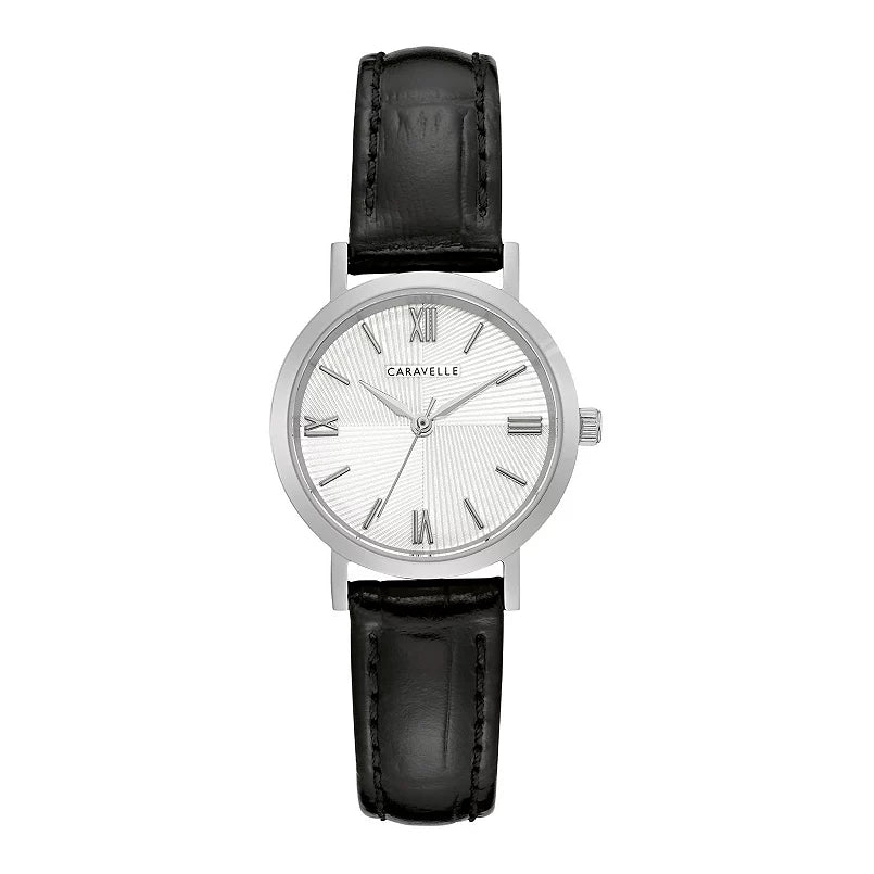 Caravelle by Bulova 43L216 — Female Stainless Steel Black Leather Strap Watch