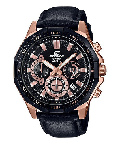 Reloj Edifice casual correa de cuero EFR-554BGL-1AV