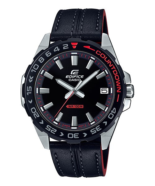 Reloj Edifice casual correa de cuero EFV-120BL-1AV