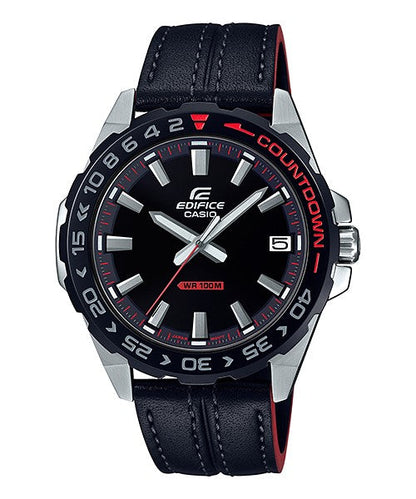 Reloj Edifice casual correa de cuero EFV-120BL-1AV