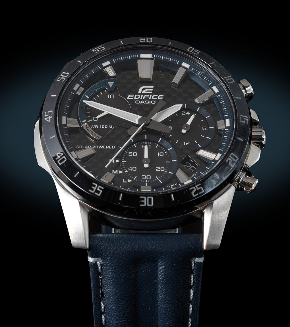 Reloj Edifice casual correa de cuero EQS-930BL-2AV