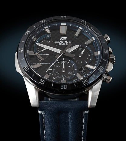 Reloj Edifice casual correa de cuero EQS-930BL-2AV