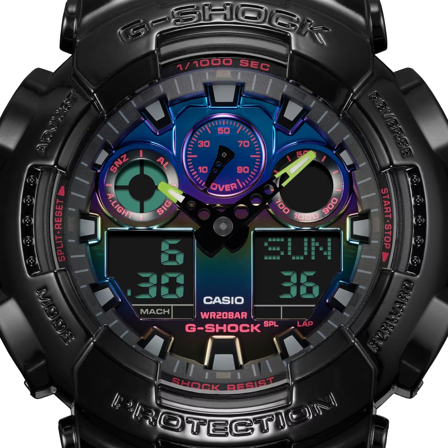 Reloj G-Shock edición Virtual Rainbow deportivo correa de resina GA-100RGB-1A