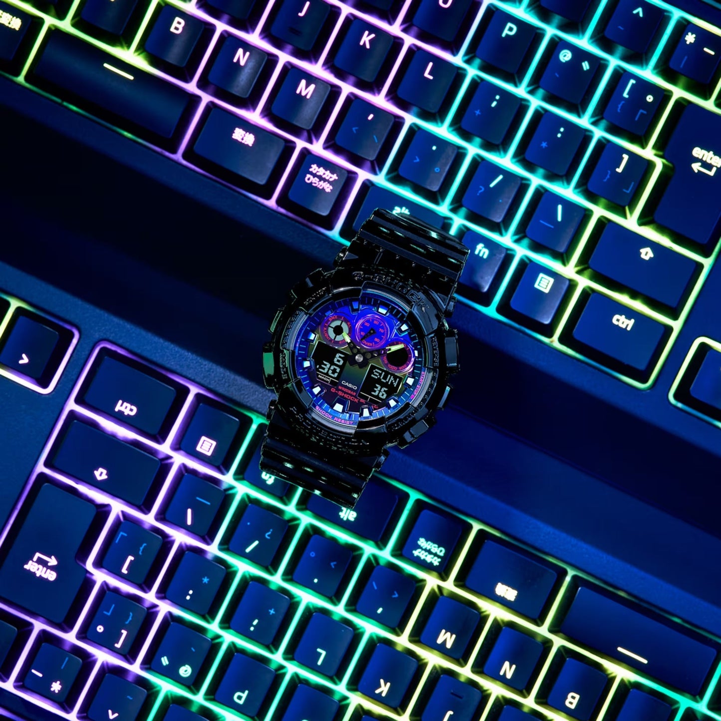 Reloj G-Shock edición Virtual Rainbow deportivo correa de resina GA-100RGB-1A