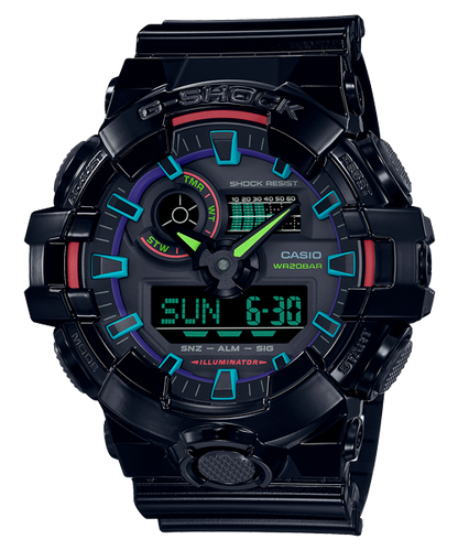 Reloj G-Shock edición Virtual Rainbow deportivo correa de resina GA-700RGB-1A