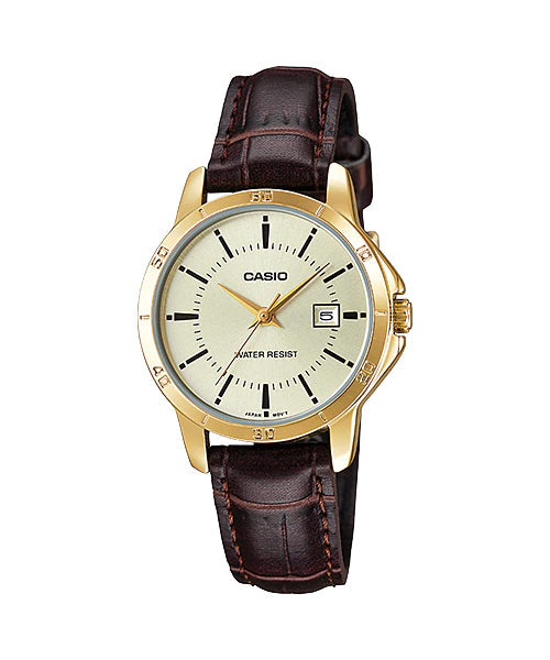 Reloj casual correa de cuero LTP-V004GL-9A