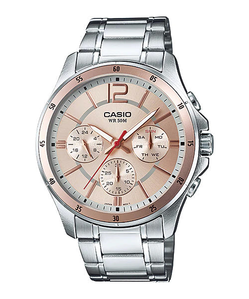 Reloj casual correa de acero inoxidable MTP-1374D-9AV