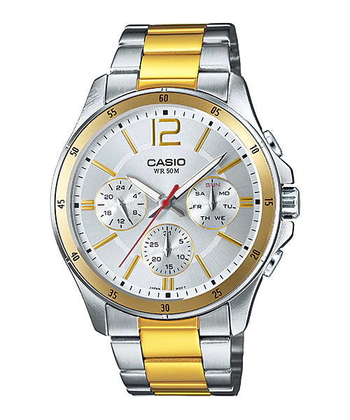 Reloj casual correa de acero inoxidable MTP-1374SG-7AV