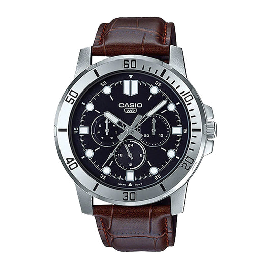 Reloj casual correa de cuero MTP-VD300L-1E